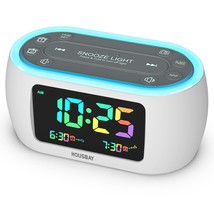 Glow Small Colorful Alarm Clock Radio With Rainbow Digit, 7 Color Night Light Wi - £42.70 GBP