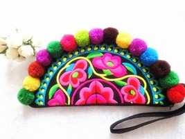 Ethnic Embroidery Bags handmade coin bags pompom samll bags phone bags Vintage c - £49.53 GBP