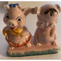 Salt and Pepper Shakers Pigs Pink Green  One Piece Regal China Copyright... - £35.14 GBP