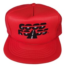 80s Vintage GOOD ROADS Hat Snapback Trucker Cap USA Red Mesh Foam Street Race - £7.73 GBP