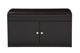 Elvina Dark Brown Wood 2-Door Shoe Cabinet w/Faux Leather Seating Bench - $2,521.33 MXN