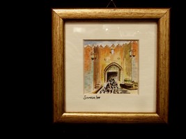 Original Miniature Watercolor Jerusalem Damascus Gate  Framed, Linen Matted  - £3.98 GBP