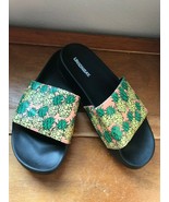 Gently Used Union Bay Black Rubber Sole w Coral &amp; Yellow Pineapple Slide... - £10.23 GBP