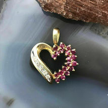 1.50 Ct Heart Cut Red Ruby Pendant 14k Yellow Gold Over 18&quot; Chain Valentine Gift - £74.13 GBP