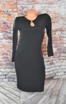 Calvin Klein Medium Black Dress W Gold Trim Long Sleeve W Gold Trim Lined - £31.12 GBP