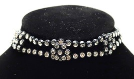 Vtg Black 14 Inch White Rhinestone Choker Fashion Costume Necklace - £9.26 GBP