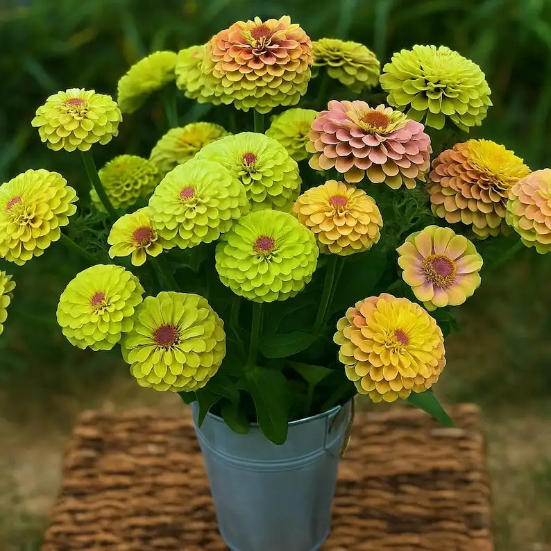 100 Queen Lime Blush Zinnia Seeds, Pollinator Friendly, Long Blooming - €11,11 EUR