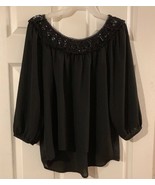 Xhilaration Black with Lace Neck Blouse 3/4 Sleeve Women&#39;s Size Medium - $14.84