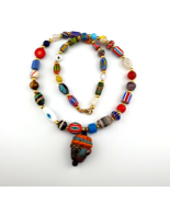 Collier vintage fait main perles visage mélange chevron perles de verre... - €29,92 EUR
