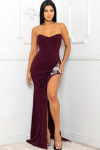 Maroon Sweetheart Strapless Beaded Embroidered Near Slit Detail Maxi Dress - £23.17 GBP