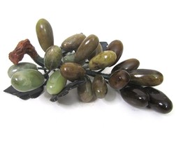 VTG Polished Stone Grape Cluster Green Marble Onyx Brown Jade Leaf  MCM  Figure - £23.25 GBP