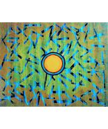 Painting Ocean Sun Original Signed Art Abstract Geometric Modern By Carl... - $39.58