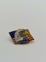 State of Utah Vintage Enamel Pin Eagle and American Flag - £19.20 GBP