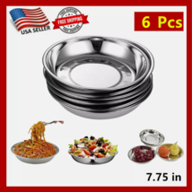 6 Pcs Stainless Steel Round Plates 7.75&quot; Dinner Plate Dish Camping Picnic - $368.88 MXN