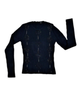 Yuka Sweater Top Women&#39;s Size Medium Black Ribbed Beaded Embellished Spa... - £11.48 GBP