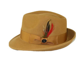 Men Bently Headwear Hat Australian Wool Pinch Front Fedora Hudson HU423 Camel - £40.17 GBP