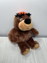RBI Ron Banafato Inc brown plush teddy bear orange backwards baseball cap hat - £3.26 GBP