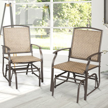 2 PCS Patio Swing Single Glider Chairs Rocking Seating Steel Frame Outdoor Brown - £156.66 GBP