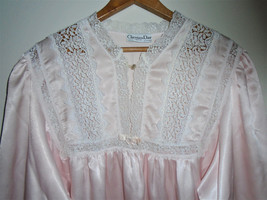 1970s Christian Dior Pink Lace Nightgown Long Sleeves Size Large Lounge ... - $123.75