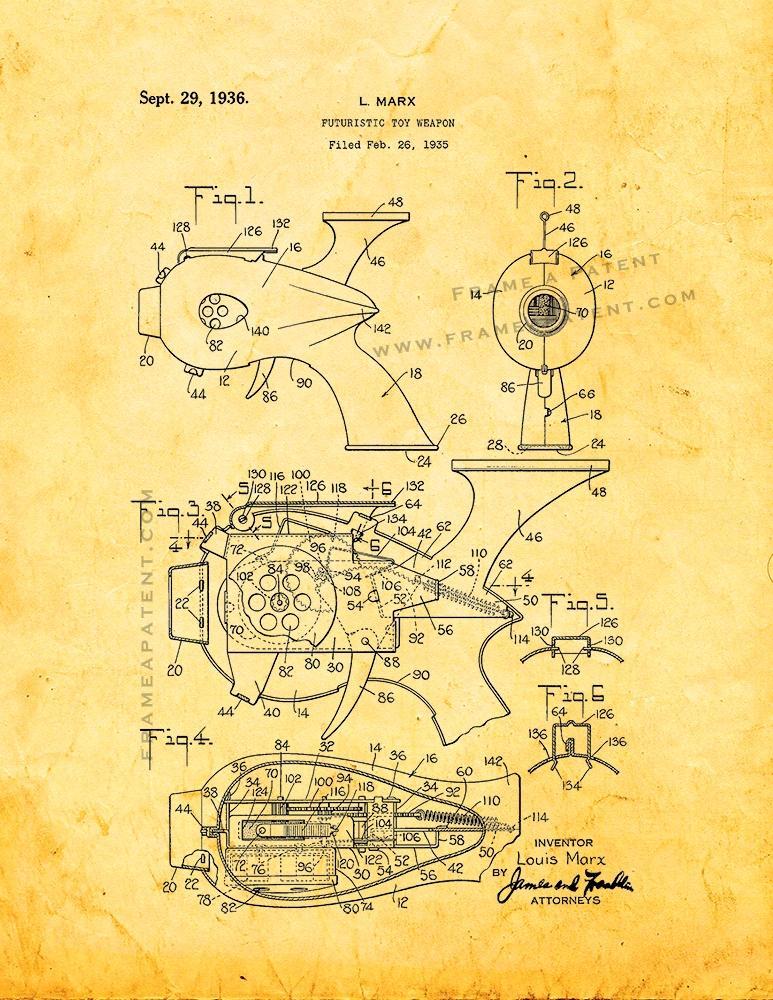 Futuristic Toy Weapon Patent Print - Golden Look