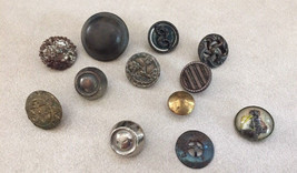 Mixed Lot 12 Antique Art Deco Vintage Designer Round Metal Shank Buttons... - £19.60 GBP
