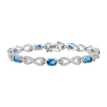 6CT Ovale Simulé Topaze Bleu Infini Tennis Bracelet 14k Plaqué or Blanc 7 &quot; - £109.34 GBP