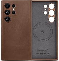 Belemay Top Grain Vintage Leather Case for Samsung Galaxy S24 Ultra, Soft &amp; Slim - £16.86 GBP