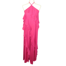 ASOS DESIGN Tiered Ruffle Flowy Halter Tie Maxi Dress In Pink Size 4 - $19.99