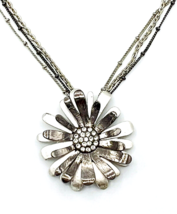 Silver Tone Triple Chain Crystal Sunflower Necklace - $13.86