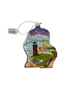 Michigan Shaped Blown Glass 4.5&quot; Holiday Ornament Bridge Lighthouse Car ... - €16,84 EUR