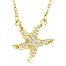 Sterling Silver CZ Starfish Necklace - Gold Plated - £53.29 GBP