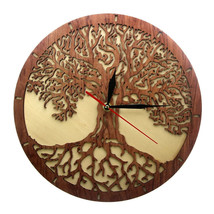 38cm Tree Of Life Wooden Wall Clock Sacred Geometry Magic Tree Wall Clock - £34.02 GBP
