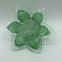Beautiful Murano Style Blown Art Glass Green Flower Candle Holder/Bowl EUC - £14.86 GBP