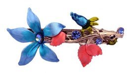 Caravan Imagine The Blue Rose And The Pink Leaves This Colorful Barrette... - £15.63 GBP