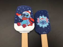 Disney Stitch Christmas Silicone Spatula &amp; Spoon Set Blue Winter Holidays Snow - £10.27 GBP