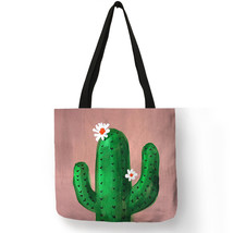 Fashion Lady Tote Bag Watercolor Pretty Cactus Painting Hand Bags Eco Linen Wome - £13.69 GBP