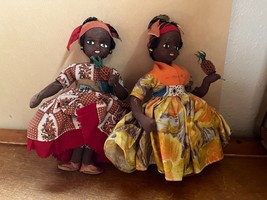 Lot of 2 Central America Handmade Painted Dark Skinned Faces w Red or Or... - $14.89
