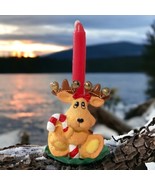 Merry Kiss Moose Candle Holder Vintage Xmas Miniature Holiday Edition Or... - £11.66 GBP