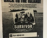 Survivor Reality Tv Series Print Ad Vintage Back To The Island TPA3 - $5.93