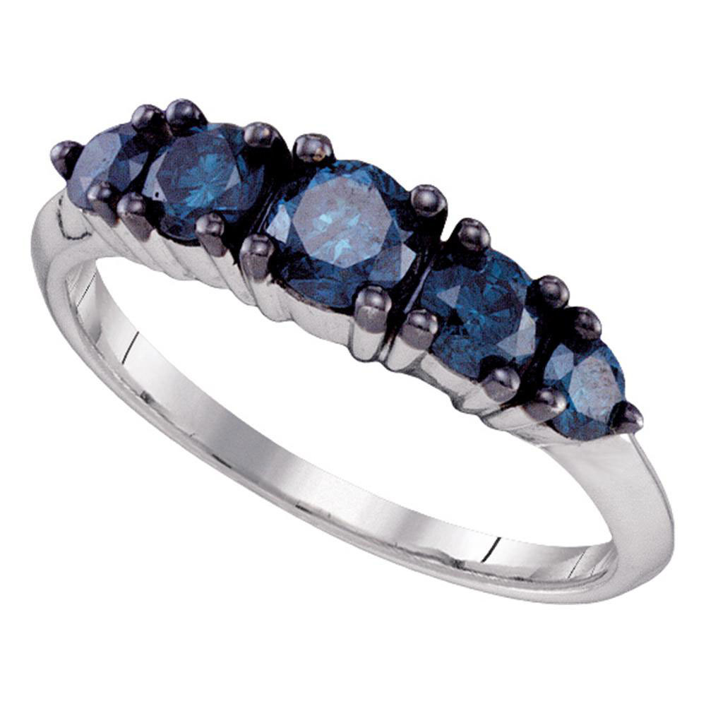10k White Gold Round Blue Diamond 5-stone Bridal Wedding Engagement Ring 1.00 - £558.74 GBP