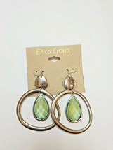 Erica Lyons Silver Tone French Wire Earrings Silver Circles W Green Teardrops  - £11.59 GBP