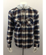 Amnesia Men&#39;s Medium  Gray/Brown Checked Fleece Button Up Long Sleeve Ho... - $148.98 MXN