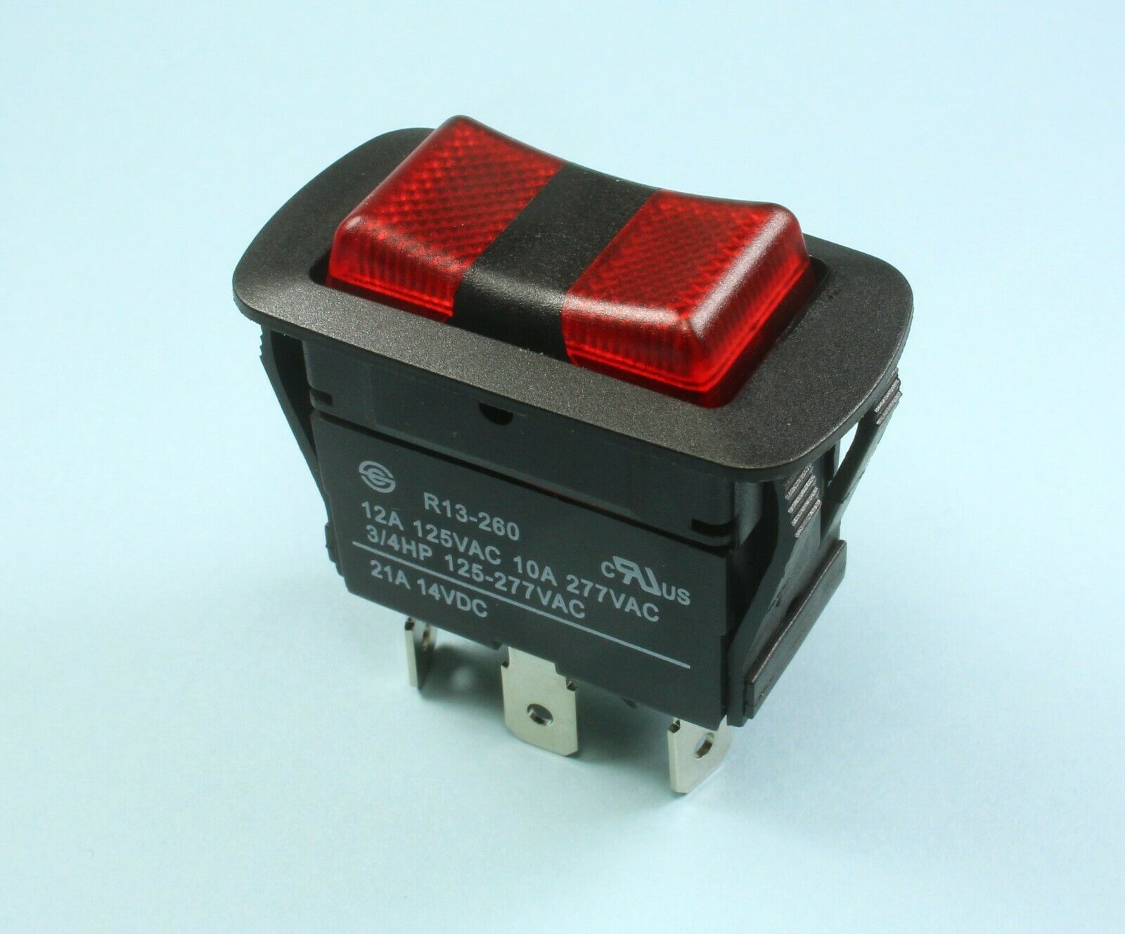 SCI Illuminated Rocker Switch SPDT ON/OFF/ON 12A/10A 125V/277VAC 21A 14v R13-260