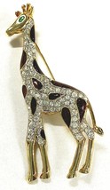 Vintage Goldtone Giraffe Brooch Pin with Enamel and Crystals, 3.25&quot; - £9.14 GBP