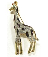 Vintage Goldtone Giraffe Brooch Pin with Enamel and Crystals, 3.25&quot; - £8.51 GBP