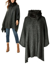 Ladie New Ex M&amp;S CHARCOAL Stylish Faux Fur Collar Knitted CoverUp Wrap F... - $30.69