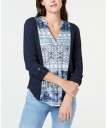 Lucky Brand Womens Petite Printed Bib Button-Down Top Sz XS/TP &amp; S/P $54 - $21.95 CAD+