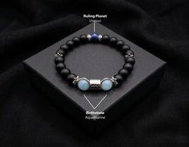 Aquarius Lapis Lazuli Uranus Bracelet, Aquamarine Birthstone Astrology T... - $22.90