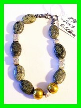Vintage 10k Gold Beads &amp; Green Jade Segment Beautiful Unique Bracelet ~ 7½&quot; Long - £97.76 GBP