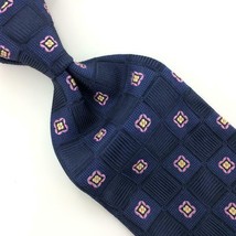 Cremieux Usa Tie Navy Pink Gold Checkered Motif Silk Necktie Woven Men I18-518 - £19.77 GBP